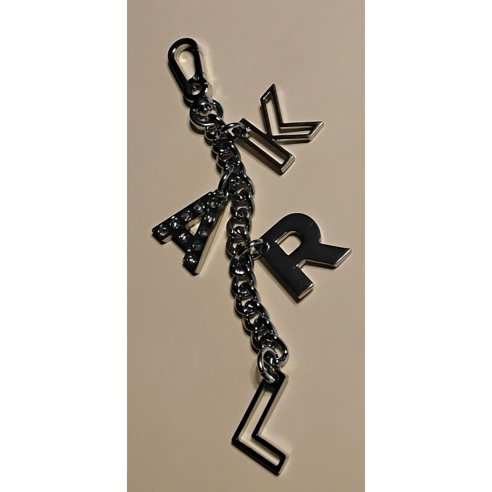 Karl Largerfeld Bag Charm Key Ring Silver Tone Rinestone